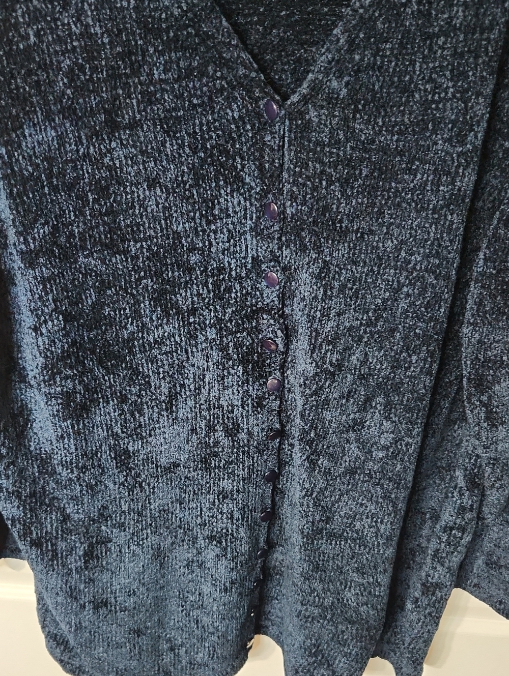 August Silk Deep Navy Chenille V-Neck Button Front Long Sleeve Cardigan, Size 1X - Picture 7 of 7
